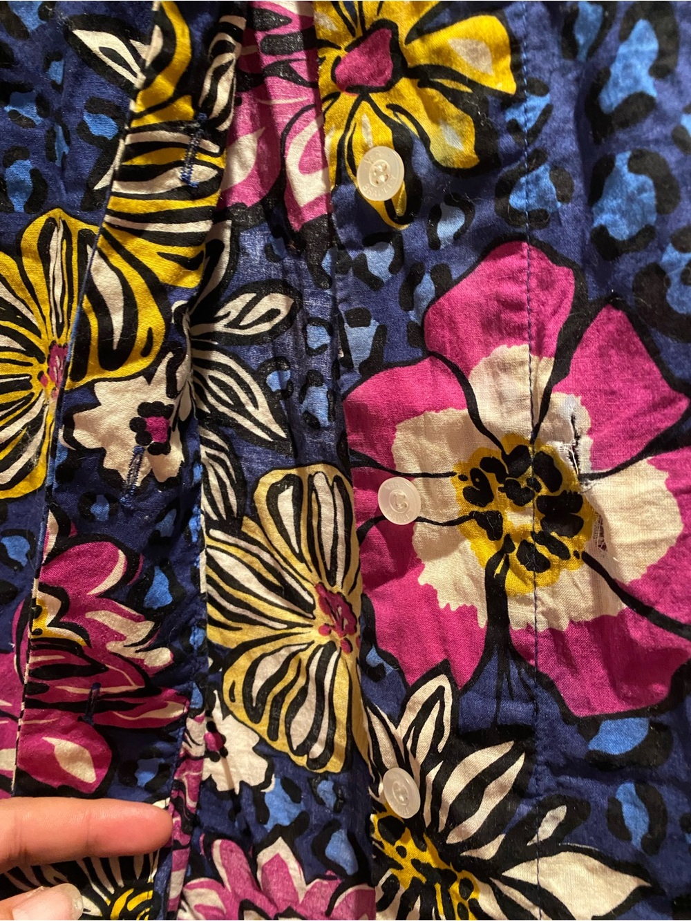 Vera Bradley Floral Button Up Shirt Blue Pink Cotton Small Boho Casual - Picture 3 of 6